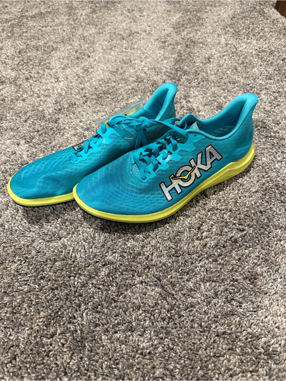 Hoka Men's Teal Athletic Trainers with Yellow Midsole